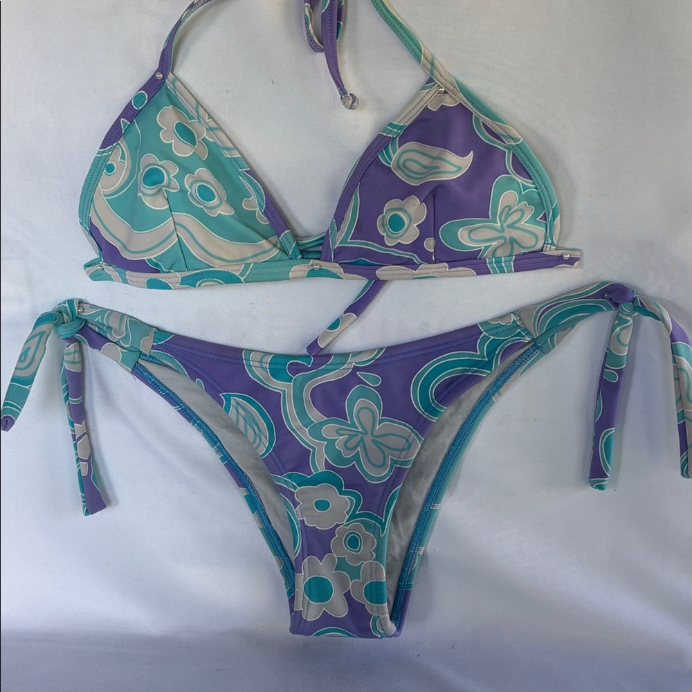 VINTAGE 1980’s BRAZILIAN STRING TIE THONG MULTICOLOR BIKINI SET - G/L